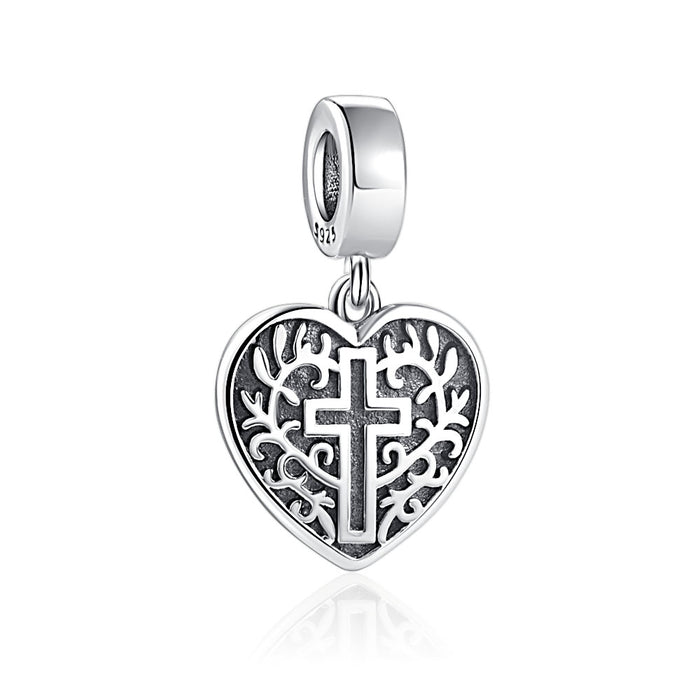 NEW 925 Sterling Silver Jesus Cross Religious Dangle Safety Chain Charm Bead Fit Original Bracelet&Bangle Making DIY Jewelry