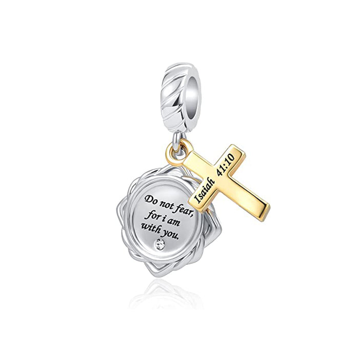 NEW 925 Sterling Silver Jesus Cross Religious Dangle Safety Chain Charm Bead Fit Original Bracelet&Bangle Making DIY Jewelry
