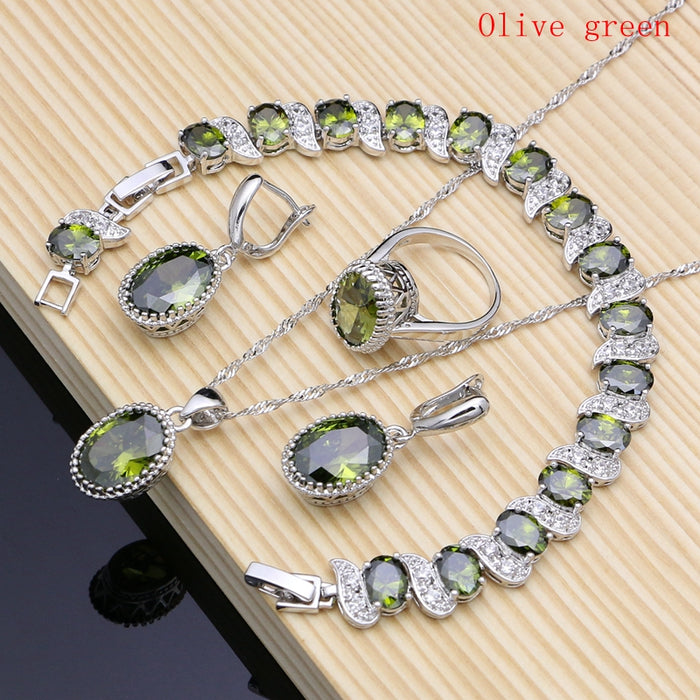 Silver 925 Bridal Jewelry Champagne Zircon Jewelry Sets For Women Earrings/Pendant/Necklace/Rings/Bracelet