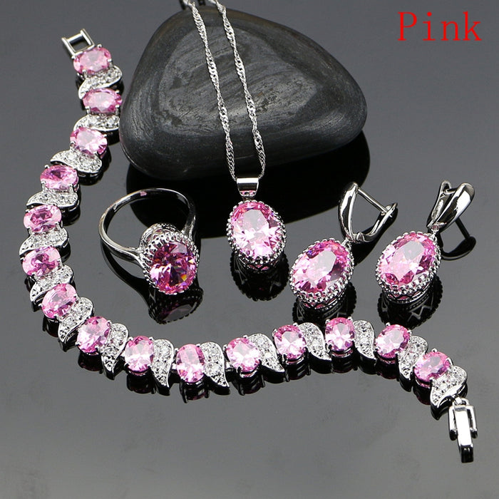 Silver 925 Bridal Jewelry Champagne Zircon Jewelry Sets For Women Earrings/Pendant/Necklace/Rings/Bracelet