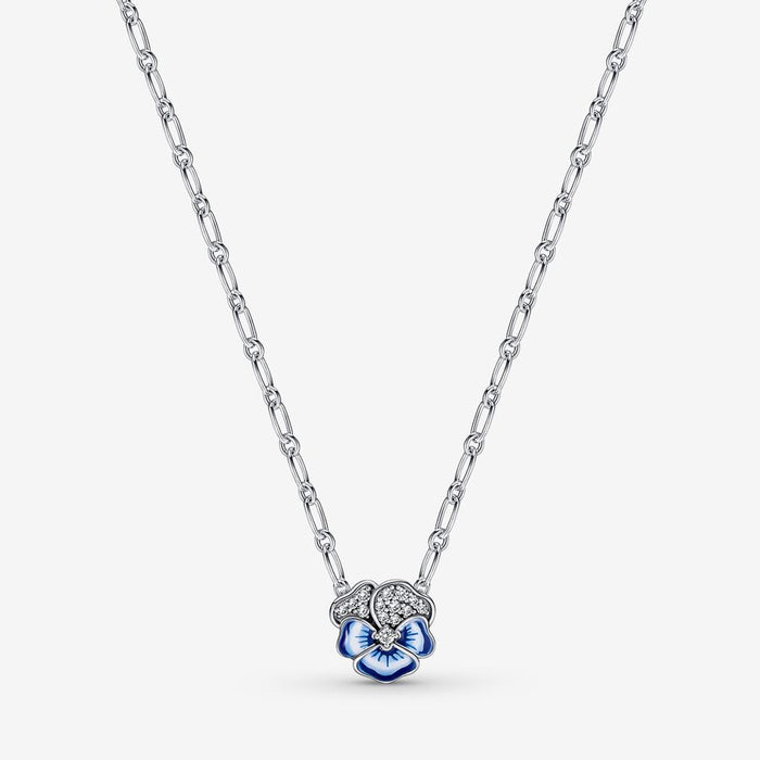 Blue Pansy Flower Pendant Necklace For Women