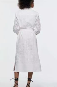 White Crew Neck, Belted Embroidery Dresses
