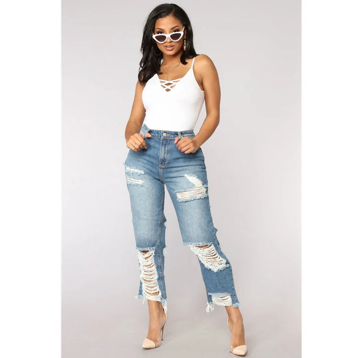 Sexy Ripped Jeans Girls Gloria Jeans With High Waist For Women
