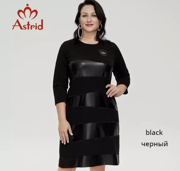 Short Sleeve Black Mid-Calf Leather Dress
