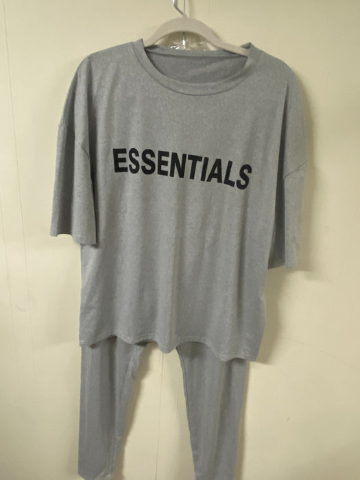 Essentials Grey Letter Print Pants Set