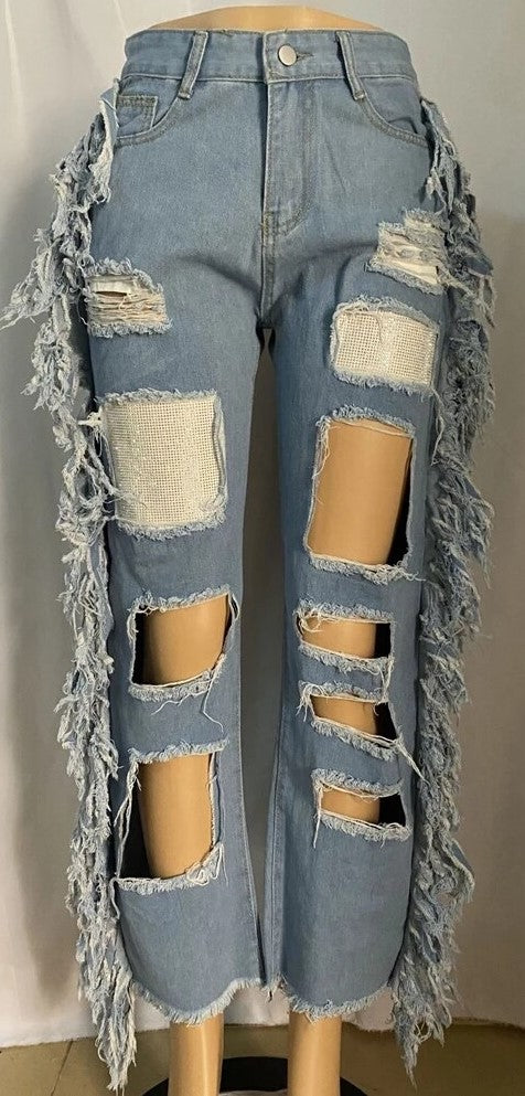Boyfriend cut out Jeans with ruffles